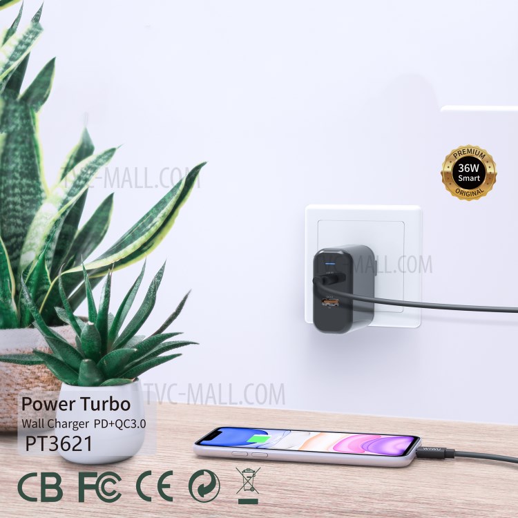 WIWU PT3621(TX-P236QD) PD+QC3.0 Fast Charger Wall Charger 36W Adapter US Plug-4