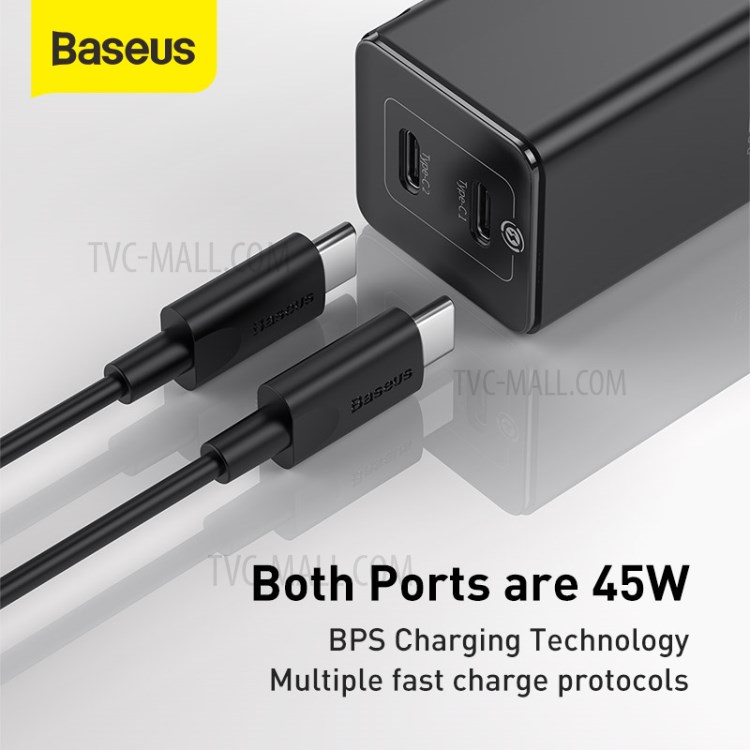 BASEUS GaN2 Quick Charge Type-C + Type-C Dual-port 45W Quick Charger, US Plug - Black-4