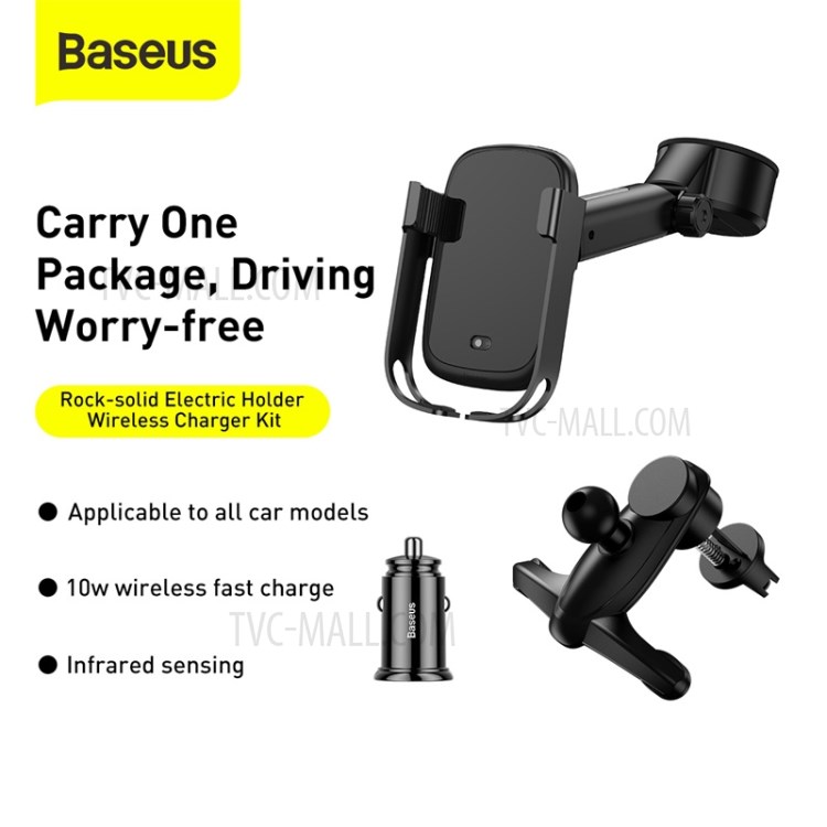 BASEUS Rock-solid Electric Holder Wireless Charger Kit - Black-10