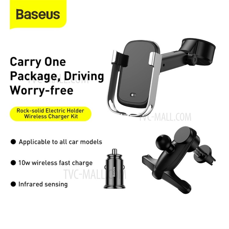 BASEUS Rock-solid Electric Holder Wireless Charger Kit - Silver-10