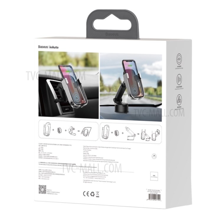 BASEUS Rock-solid Electric Holder Wireless Charger Kit - Silver-17