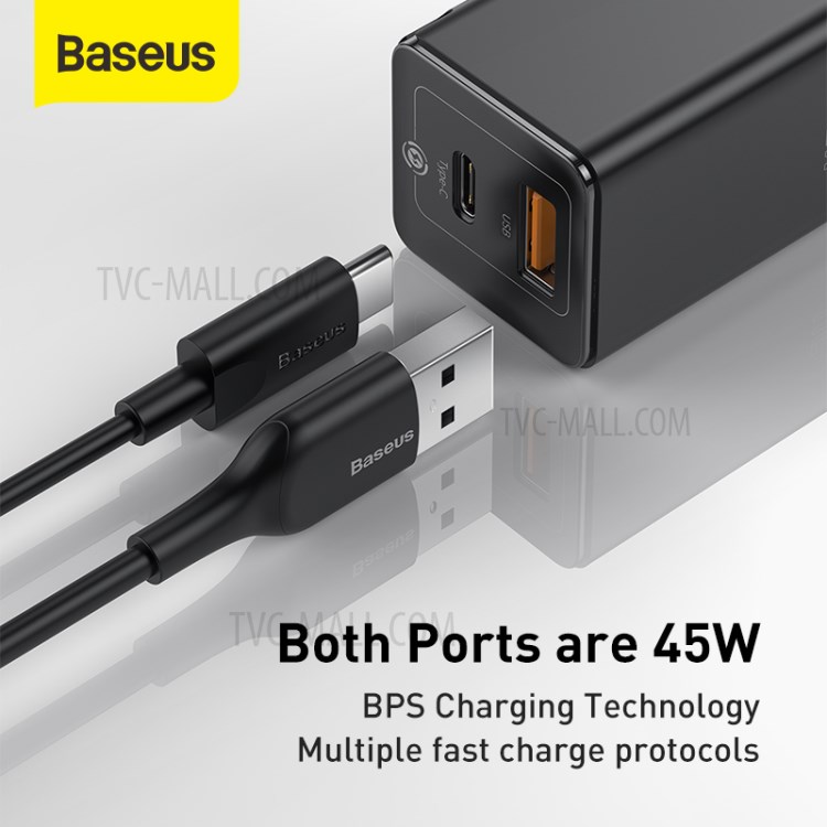 BASEUS GaN2 Quick Charge Type-C + USB Dual-port 45W Quick Charger, EU Plug - Black-4