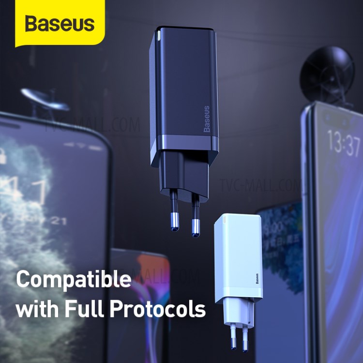 BASEUS GaN2 Quick Charge Type-C + USB Dual-port 45W Quick Charger, EU Plug - Black-7