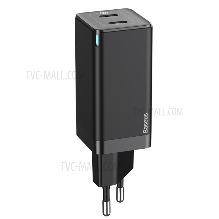 BASEUS GaN2 Quick Charge Type-C + Type-C Dual-port 45W Quick Charger, EU Plug - Black-1