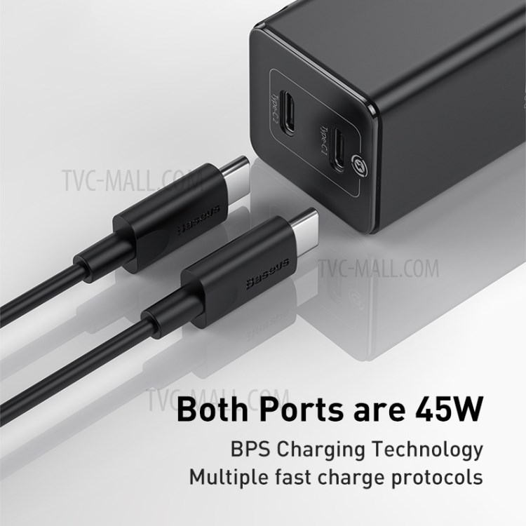 BASEUS GaN2 Quick Charge Type-C + Type-C Dual-port 45W Quick Charger, EU Plug - Black-3