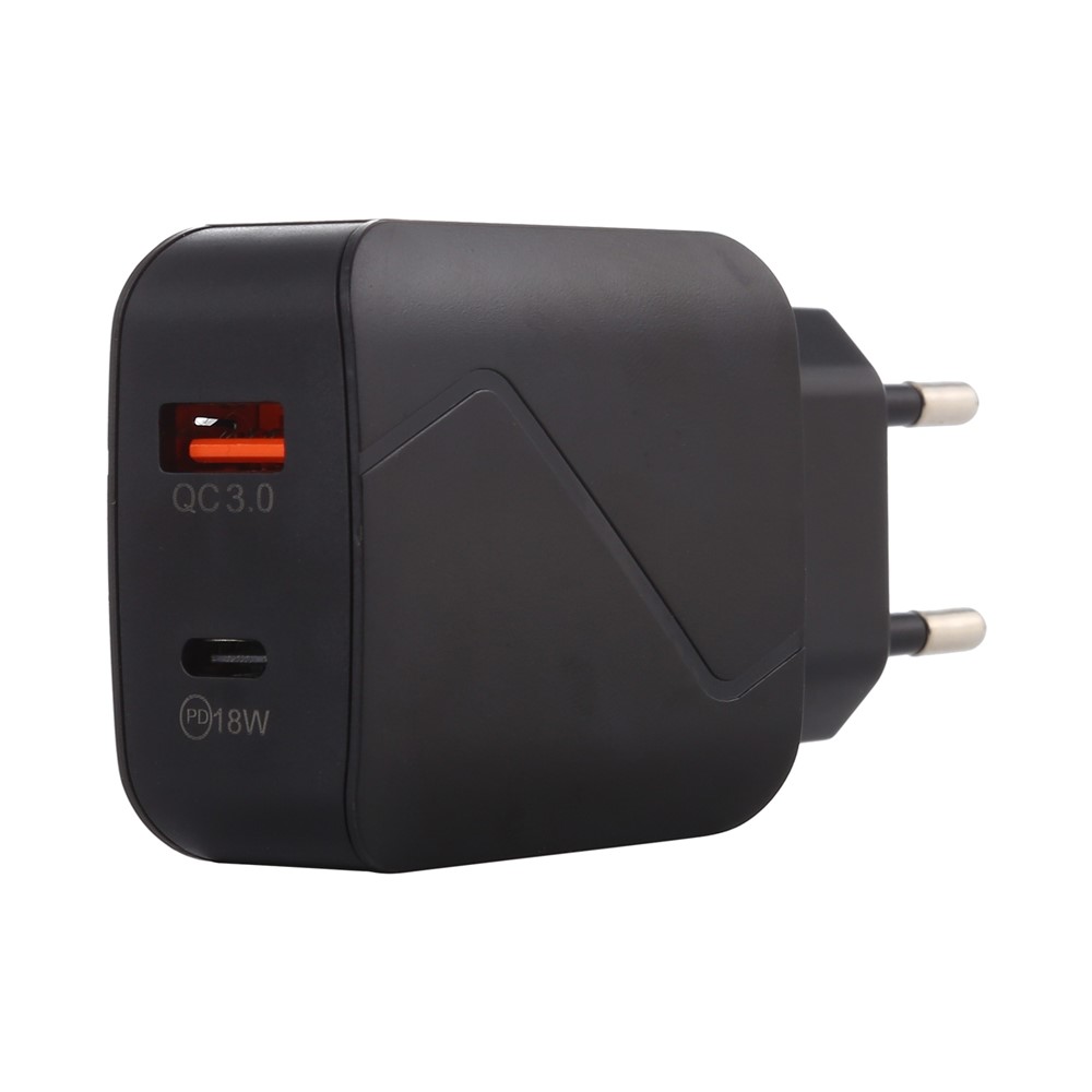 LZ-819 QC 3.0+PD 18W Type C Dual Ports Wall Charger Fast Charging Power Adapter - Black-2