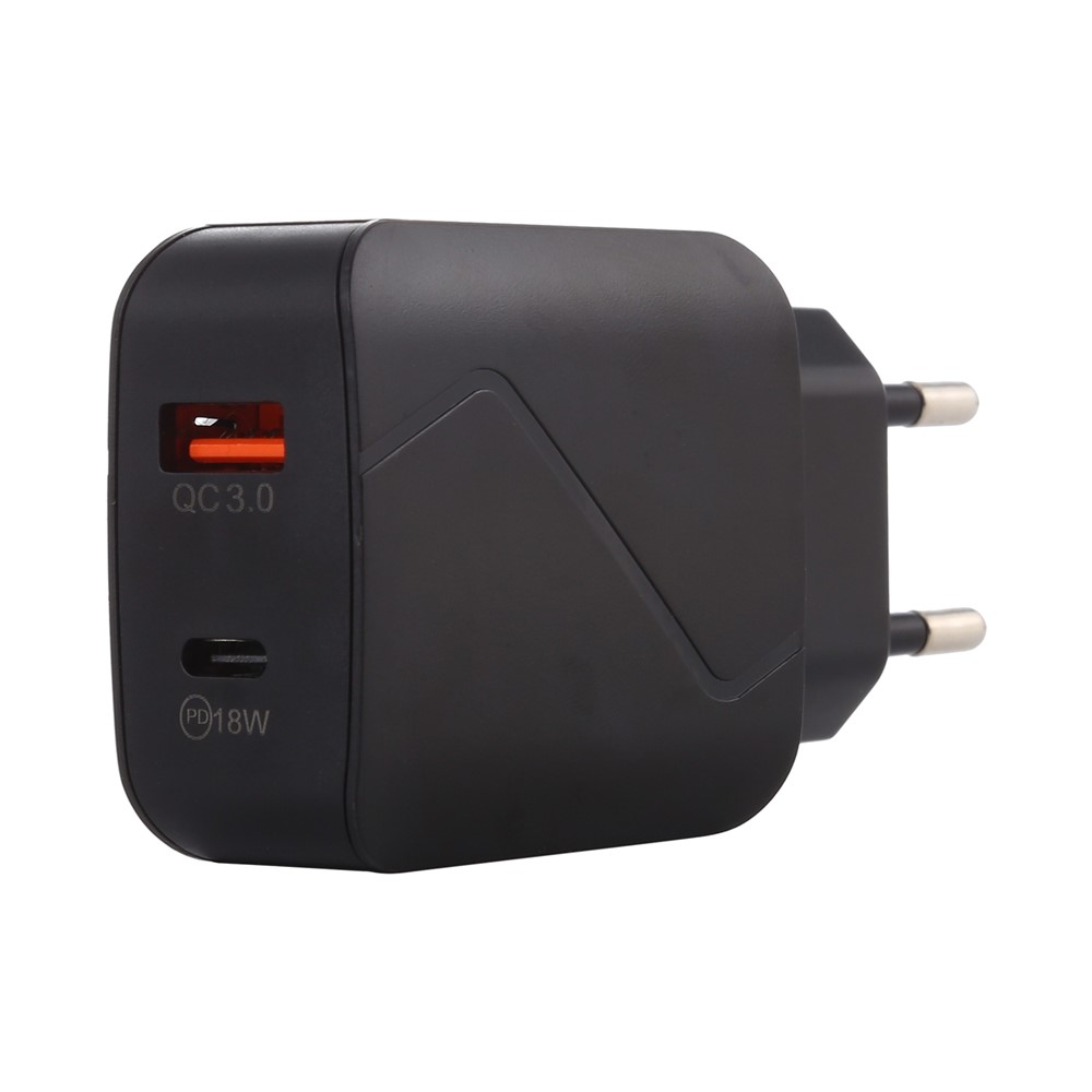 LZ-819 QC 3.0+PD 18W Typ C Dual-ports Wandladegerät Schneller Ladekraftadapter - Schwarz-2