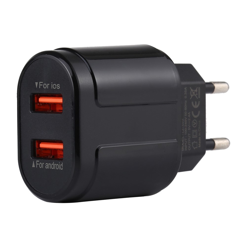 LZ-022 5V 2.4A Dual USB Ports Wall Charger Travel Power Adapter for iOS Android - Black-2