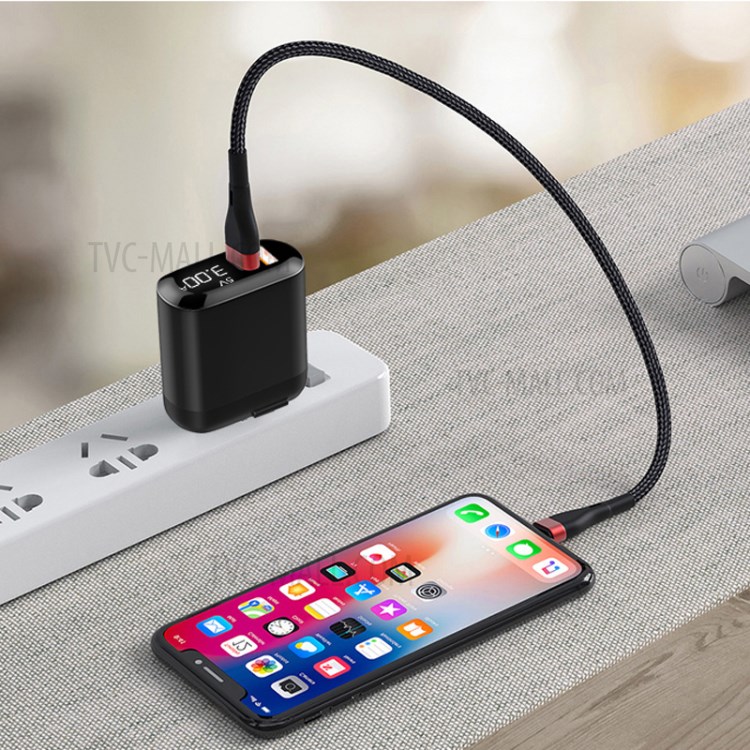VISSKO HKL-USB57 QC 3.0+PD 3.0 Dual USB 18W Fast Charging Wall Charger Digital Display Power Adapter EU Plug for iPhone Samsung Xiaomi-4