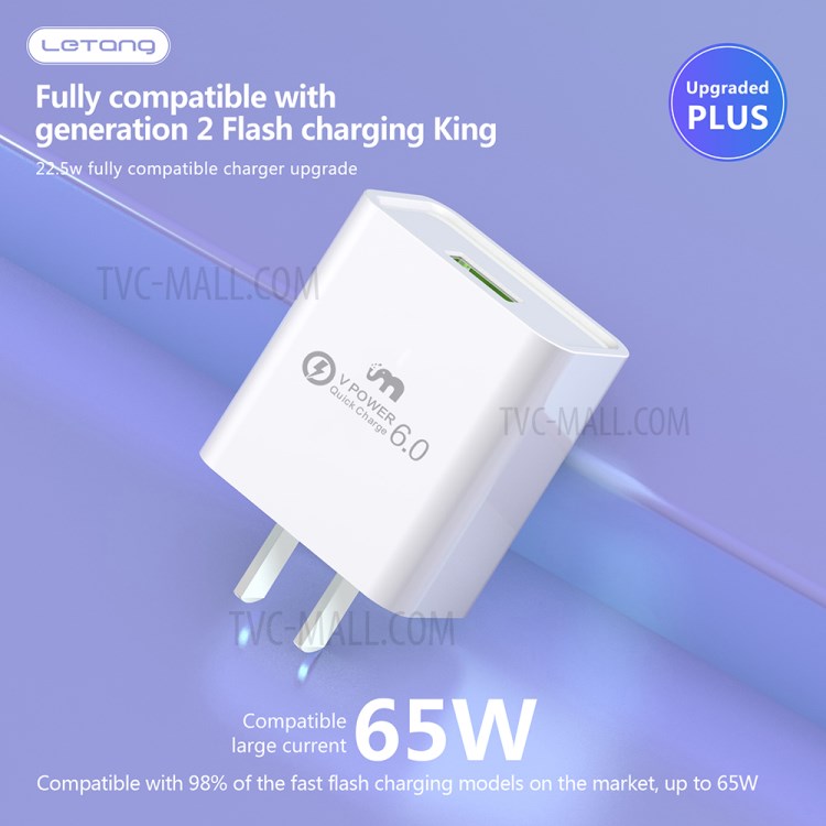 LETANG LT-CT-34 22.5W Quick Charge Wall Charger Travel Power Adapter - US Plug-2