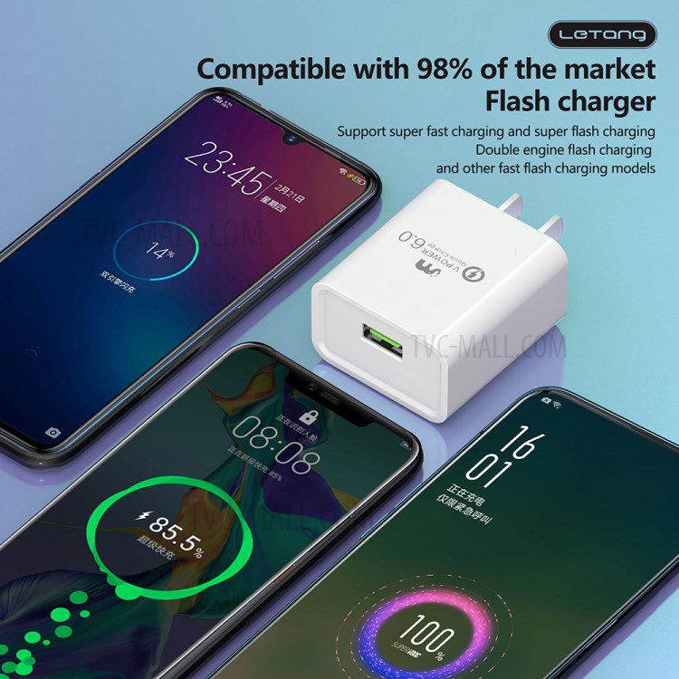 LETANG LT-CT-34 22.5W Quick Charge Wall Charger Travel Power Adapter - US Plug-3