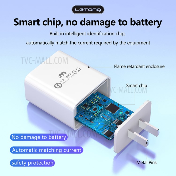 LETANG LT-CT-34 22.5W Quick Charge Wall Charger Travel Power Adapter - US Plug-5