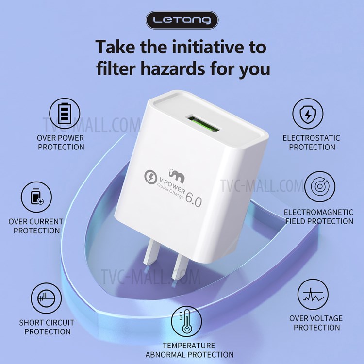 LETANG LT-CT-34 22.5W Quick Charge Wall Charger Travel Power Adapter - US Plug-6