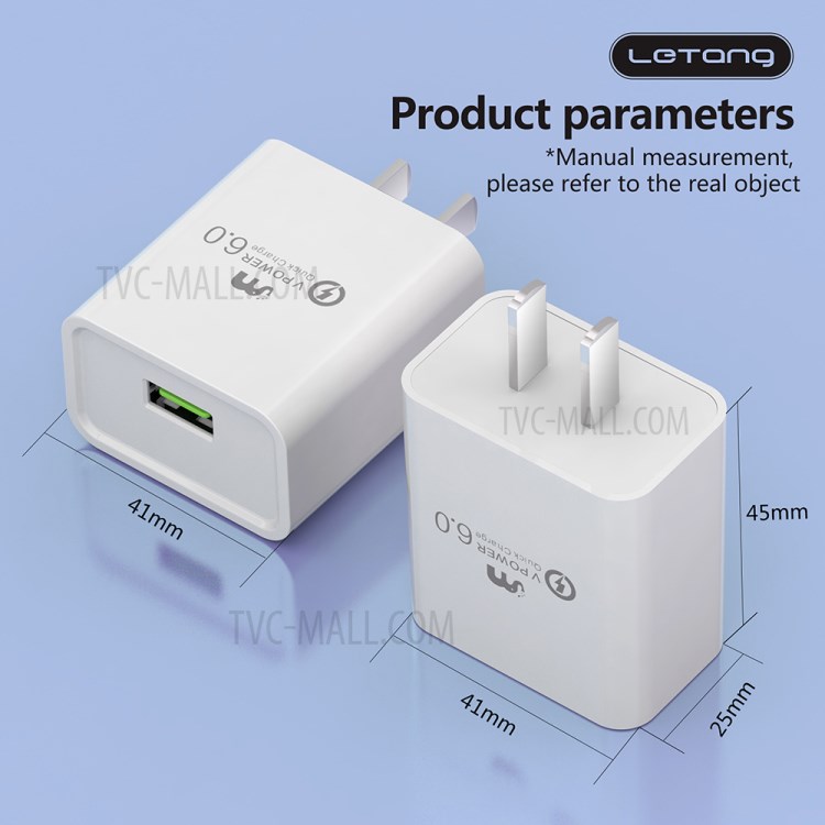 LETANG LT-CT-34 22.5W Quick Charge Wall Charger Travel Power Adapter - US Plug-8