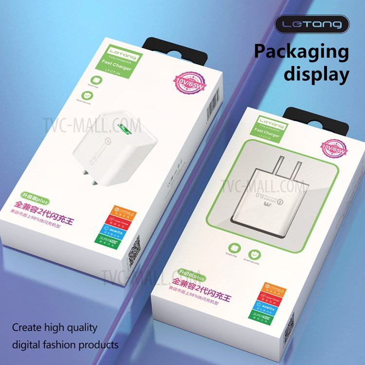 LETANG LT-CT-34 22.5W Quick Charge Wall Charger Travel Power Adapter - US Plug-9