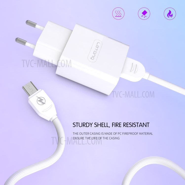 LETANG LT-TZ-14-V8 2.1A Wall Charger Adapter with Micro USB Charging Cable for Huawei Xiaomi - EU Plug-9