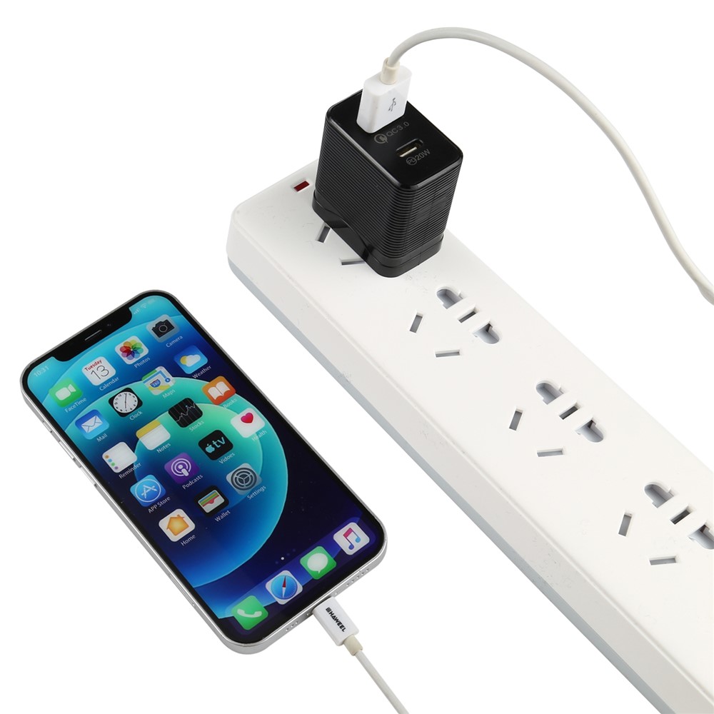 LZ-728 QC 3.0 USB+PD 20W Tipo-c Travel Wall Charger Cargo de Carga Rápida Adaptador de Teléfono Para Iphone Xiaomi - Black US Plug-3