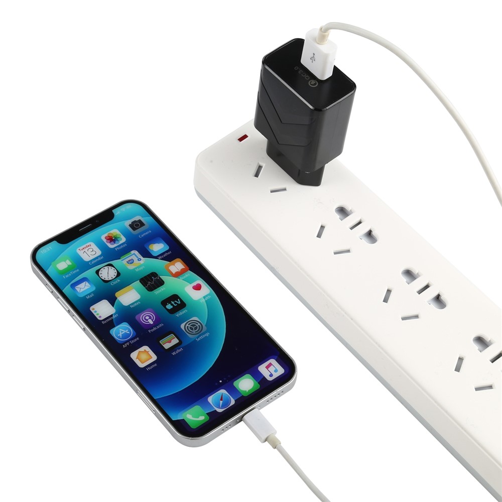 LZ-715 18W QC 3.0 USB Fast Charging Smart Phone Charger Travel Wall Power Adapter for iPhone Huawei - Black US Plug-3