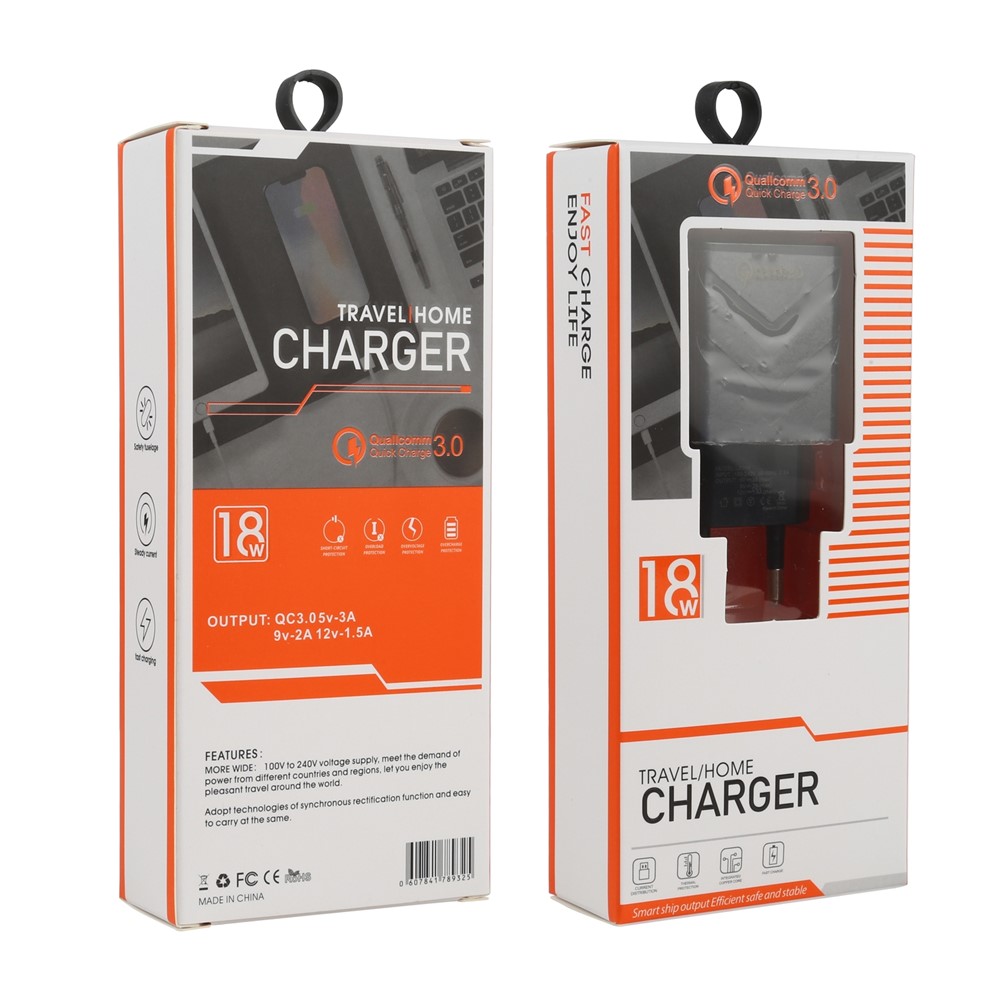 LZ-715 18W QC 3.0 USB Fast Charging Smart Phone Charger Travel Wall Power Adapter for iPhone Huawei - Black US Plug-4