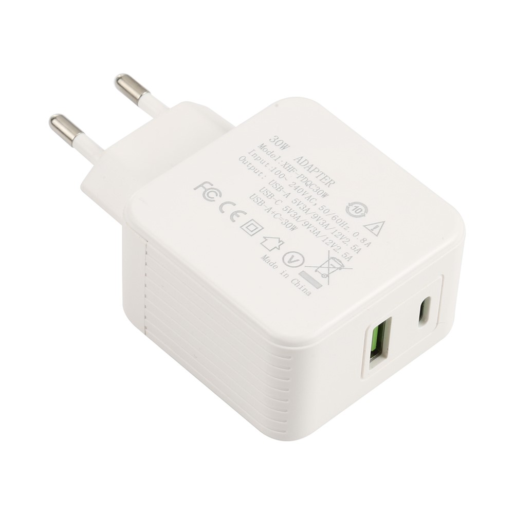 XHF-PDQC30W Type-C PD USB QC3.0 30W Pins Pieghevole Viaggio Viaggi Caricatore A Muro Di Ricarica Veloce Adattatore Di Alimentazione - Spina Dell'UE-3