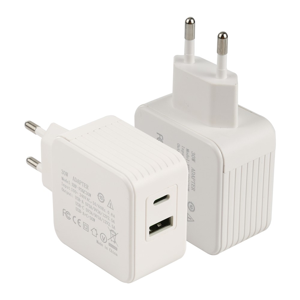 XHF-PDQC30W Type-C PD USB QC3.0 30W Pins Pieghevole Viaggio Viaggi Caricatore A Muro Di Ricarica Veloce Adattatore Di Alimentazione - Spina Dell'UE-5