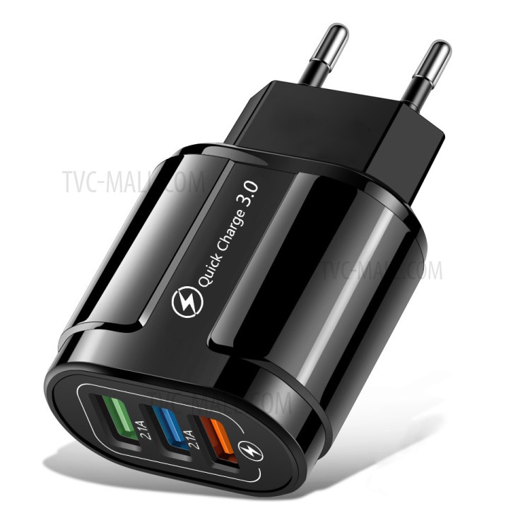 WPS-MKL-027 Macaron Color 3 USB Ports QC3.0 Phone Tablet Fast Charger Home Travel Power Adapter - Black/EU Plug-1