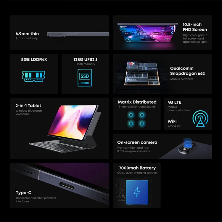 CHUWI HiPad Pro 10.8" 2K IPS Full Screen Tablet 8GB LDDR4X + 128GB UFS2.1 SSD Portable Tablets PC Support 4G LTE WiFi - US Plug-9