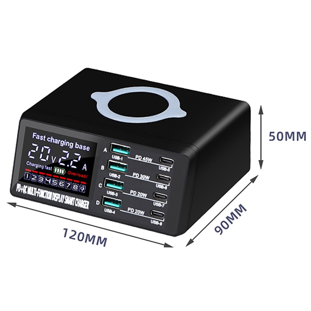 X9D 110W USB+PD Smart Multi-Port Charger + Wireless Charger for iPhone iPad AC100-240V Anti-Slip Charging Station - US Plug-7