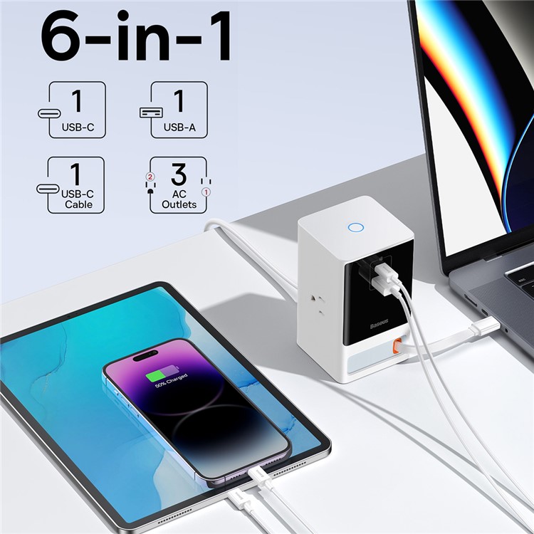 Baseus PowerCombo Power Strip 65W Smart Outlet Strip с 3ac+usb+type-c+выдвижной Кабель Типа c-6