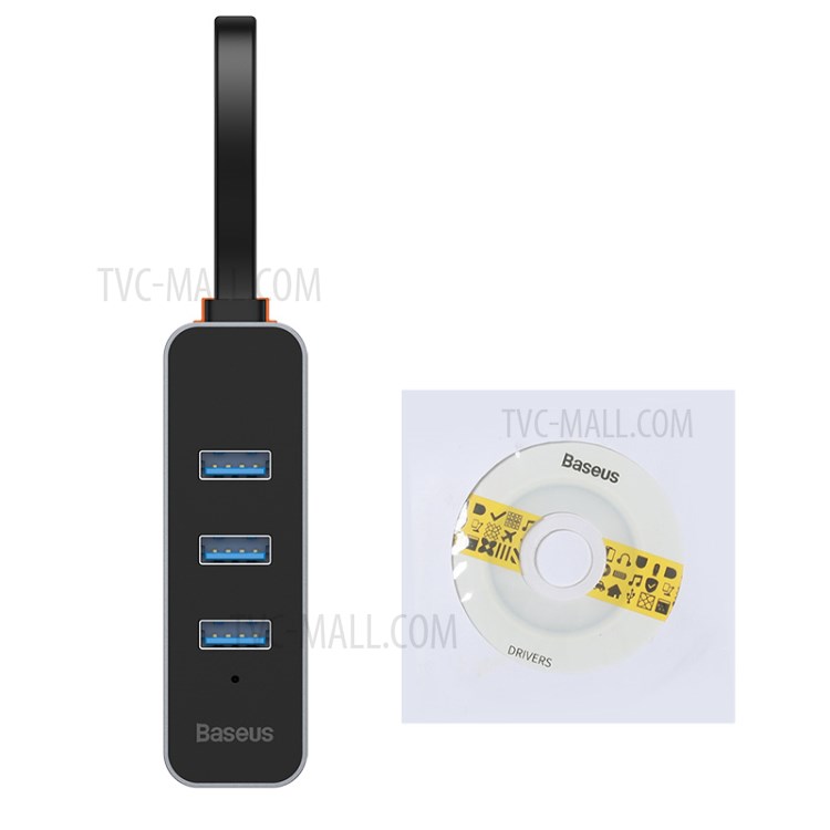 BASEUS Canhão Aço Série USB A Para USB 3.0 Adaptador * 3 + RJ45 HUB - Dray Escuro-12