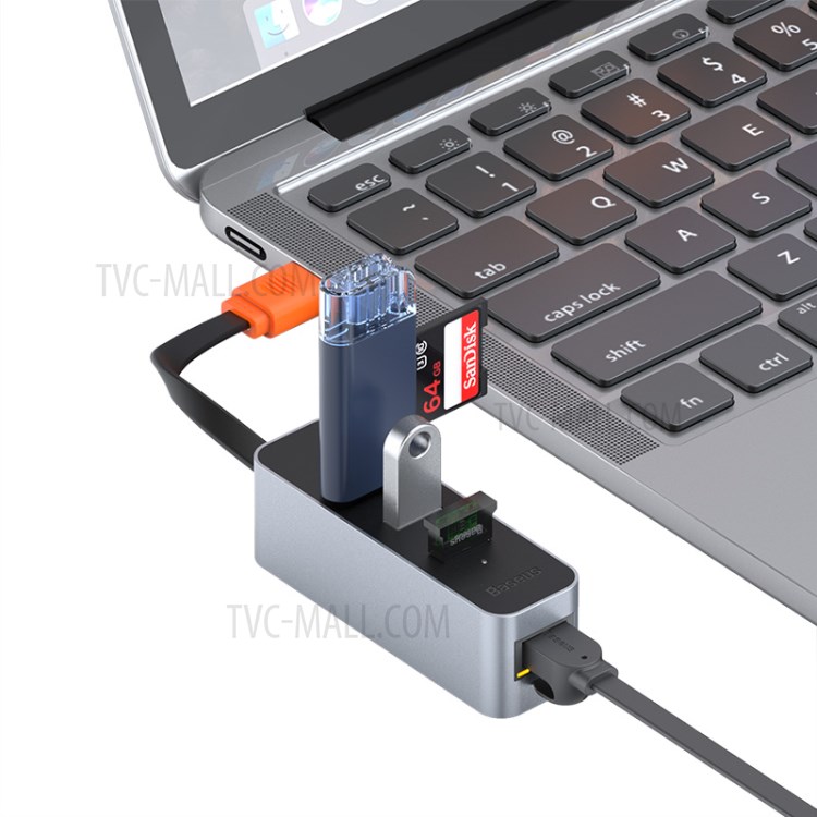 BASEUS Canhão Aço Série USB A Para USB 3.0 Adaptador * 3 + RJ45 HUB - Dray Escuro-14