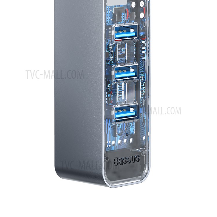 BASEUS Canhão Aço Série USB A Para USB 3.0 Adaptador * 3 + RJ45 HUB - Dray Escuro-16