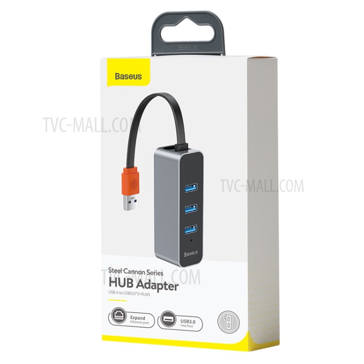 BASEUS Canhão Aço Série USB A Para USB 3.0 Adaptador * 3 + RJ45 HUB - Dray Escuro-17