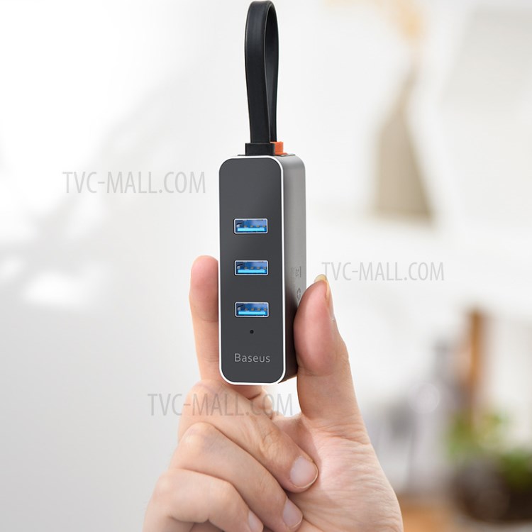 BASEUS Canhão Aço Série USB A Para USB 3.0 Adaptador * 3 + RJ45 HUB - Dray Escuro-3