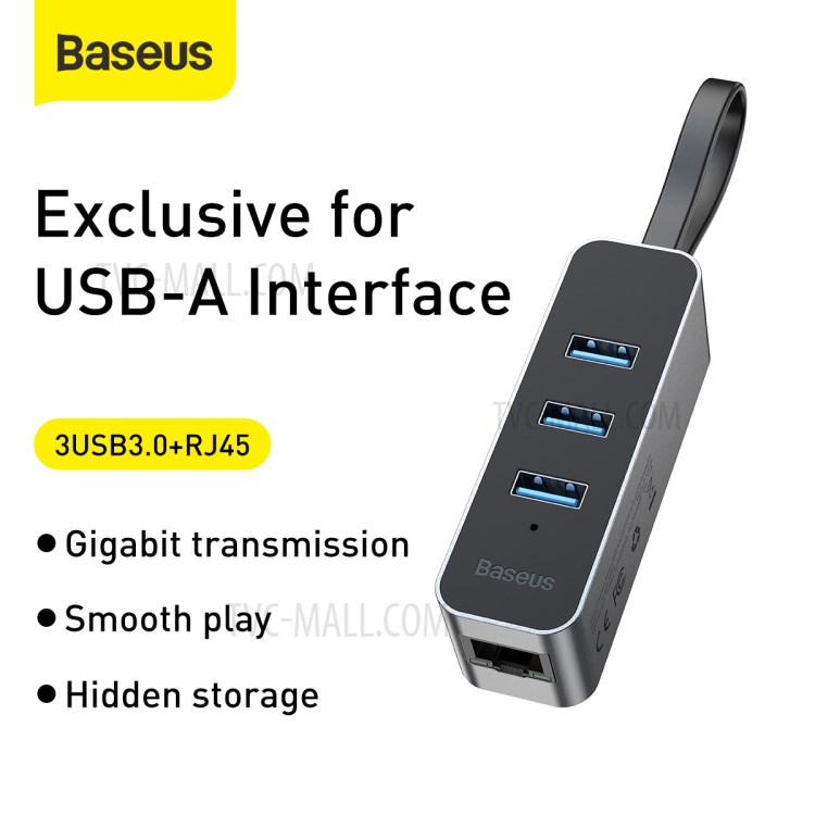 BASEUS Canhão Aço Série USB A Para USB 3.0 Adaptador * 3 + RJ45 HUB - Dray Escuro-5