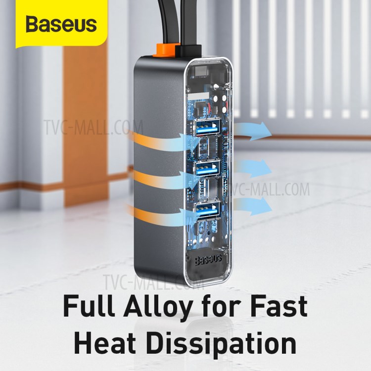 BASEUS Canhão Aço Série USB A Para USB 3.0 Adaptador * 3 + RJ45 HUB - Dray Escuro-8