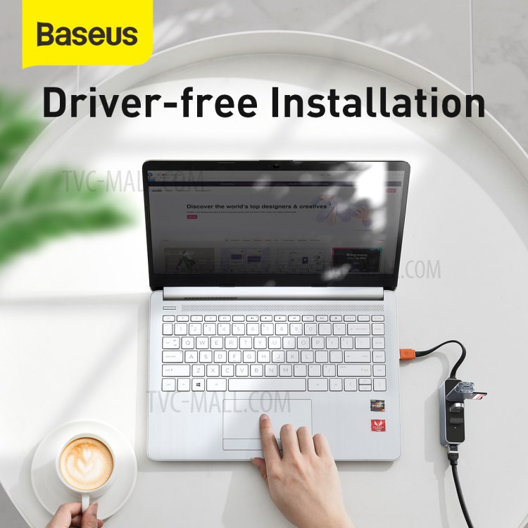 BASEUS Canhão Aço Série USB A Para USB 3.0 Adaptador * 3 + RJ45 HUB - Dray Escuro-9