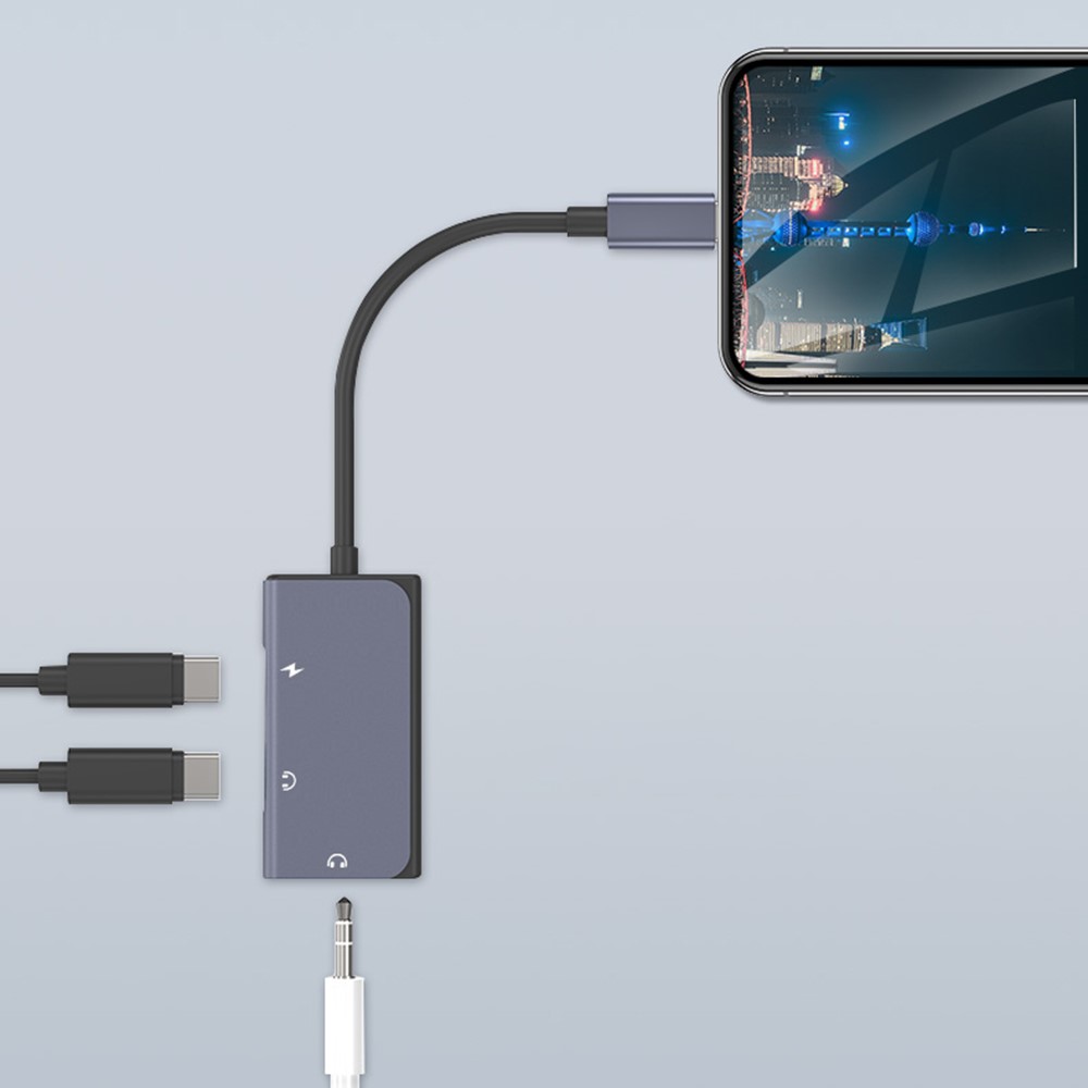 BLUEKEY USB-C to Headphone Adapter 3 in 1 Double Type-C 3.5mm Audio Cable for Huawei Xiaomi-5