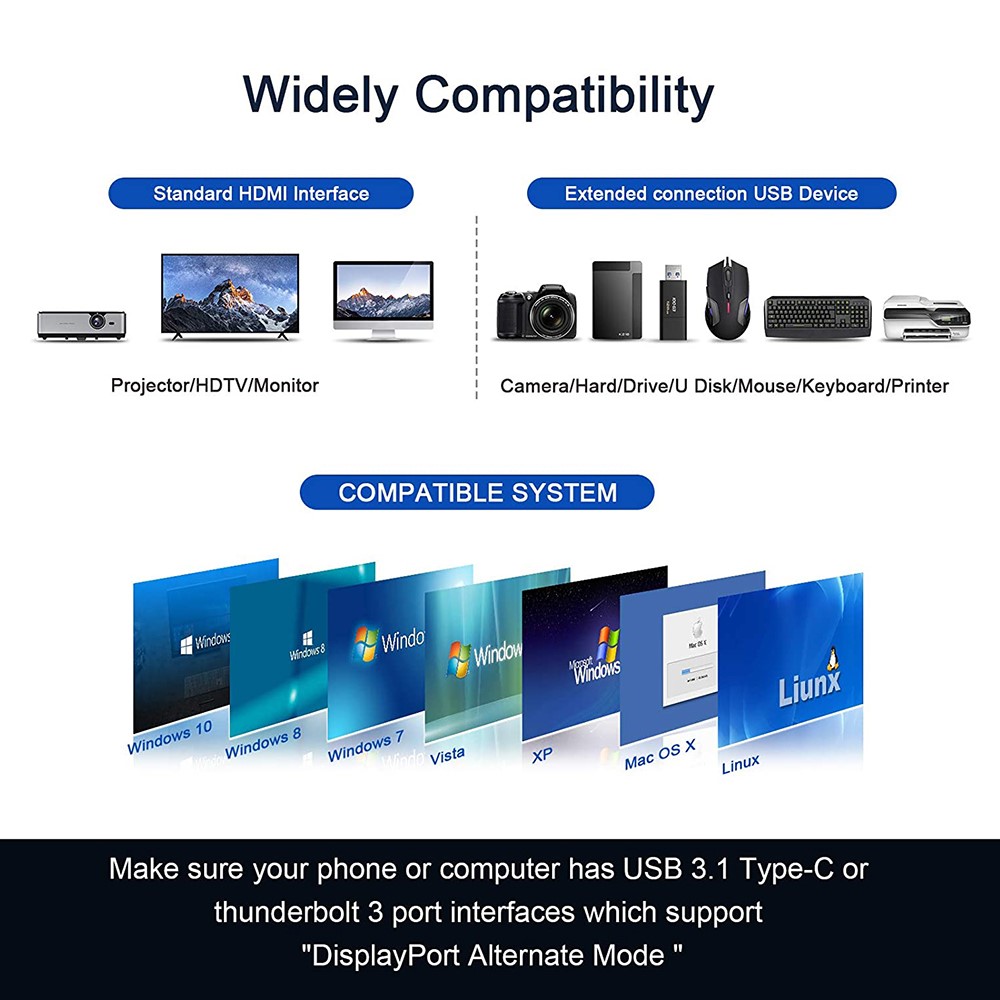 QGEEM QG-UH07-3 7-in-1 Type-C Docking Station Multi-Port USB-C Hub Support HD Compatible Chromebook Thunderbolt 3-7