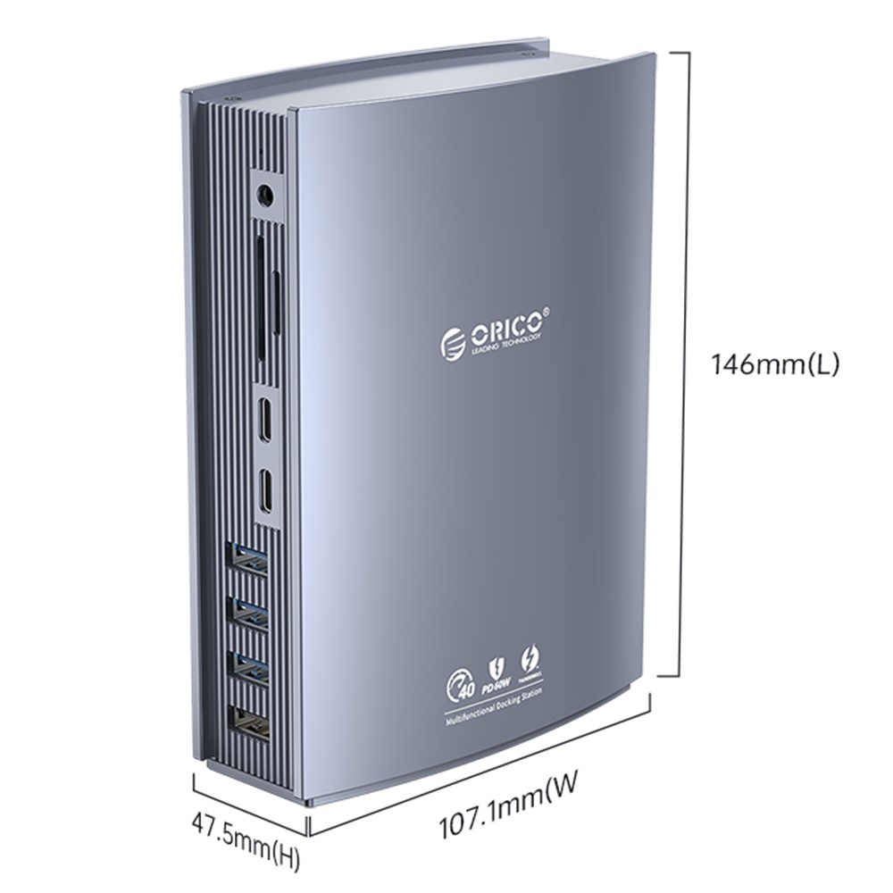 ORICO TB3-S3-GY-BP USB C Hub Adapter to 3.5mm AUX Port Memory Card Reader Slots 10Gbps Type C Port 15W 60W PD Port USB 3.1 USB 2.0 DC Charge RJ45 4K Video Output - US Plug-13