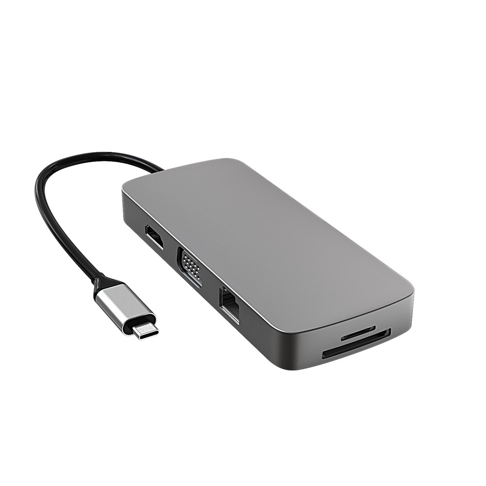 BL10V USB C Hub to HD 4K Video Output+USB 3.0+2xUSB 2.0+2 Memory Card Slots+RJ45+VGA+3.5mm Audio Port+PD Charging Port for Laptop Computer and Type-C Devices-2