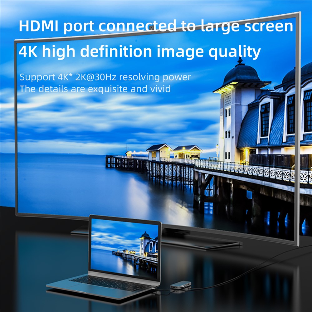 BL10V USB C Hub to HD 4K Video Output+USB 3.0+2xUSB 2.0+2 Memory Card Slots+RJ45+VGA+3.5mm Audio Port+PD Charging Port for Laptop Computer and Type-C Devices-4