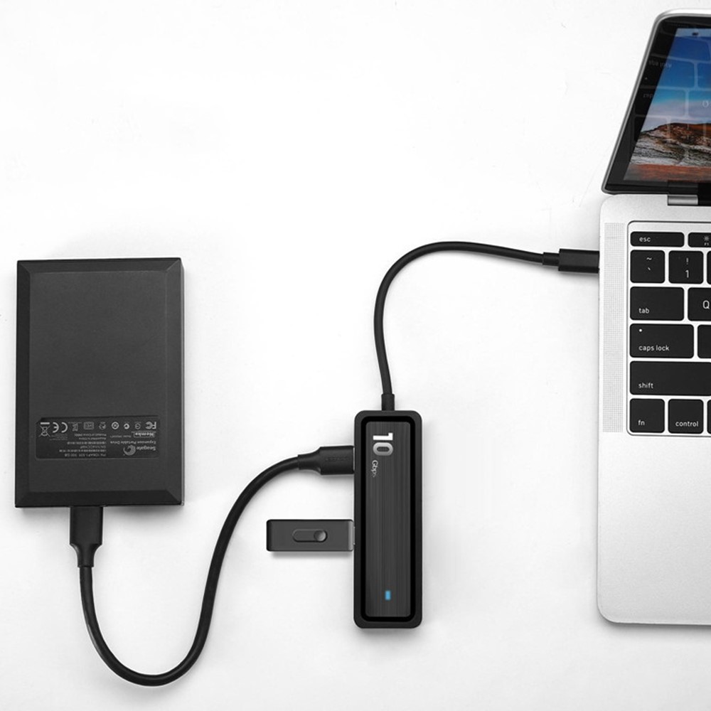 HU-002 Type C Hub Adapter 10Gbps High Speed Transmission Converter to 4xUSB 3.2 Ports and 2 Card Reader Slots Suitable for Computers Laptops-4