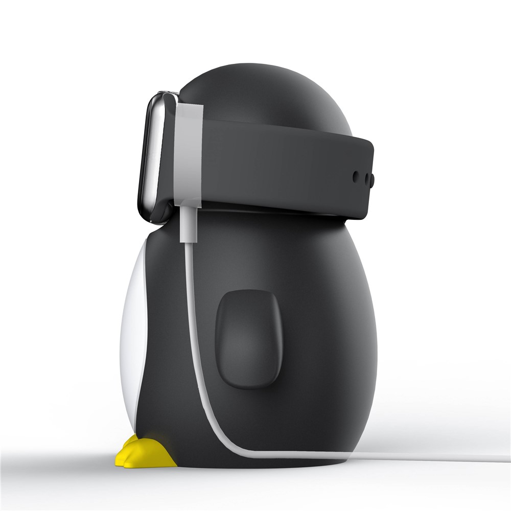 For Apple Watch Cute Penguin Silicone Charging Base Desktop Charging Stand Holder (without Charger) - Black-2