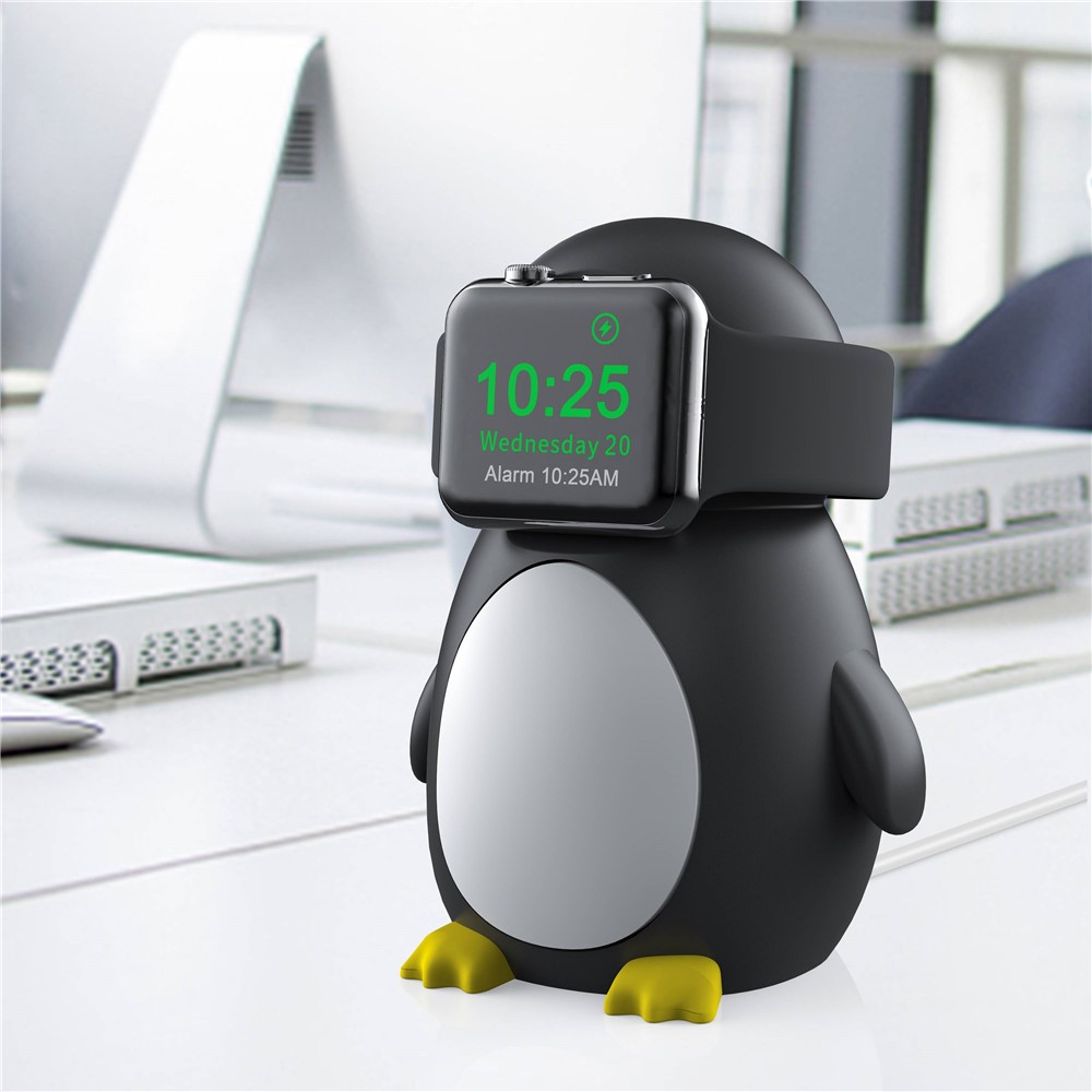 For Apple Watch Cute Penguin Silicone Charging Base Desktop Charging Stand Holder (without Charger) - Black-4