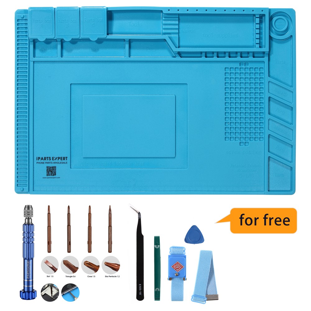 IPARTSEXPERT Silicone Maintenance Pad + Screwdriver Repair Tool Set with Straps, Tweezer & Scraper-1