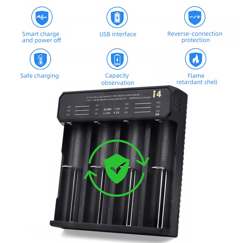 ESSAGER ECDQ-I401 4 Slots USB Battery Smart Charger for 18350/18500/18490 AA AAA Li-ion/ Ni-MH / Ni-CD Battery-4