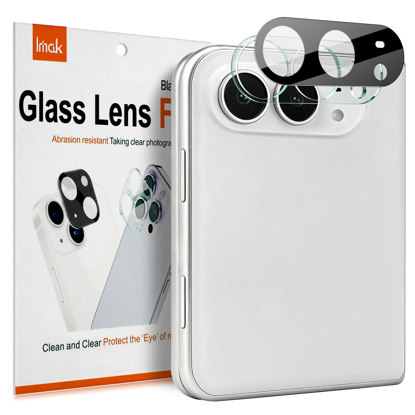IMAK for iPhone Duo Tempered Glass Full Cover Lens Film + Acrylic Cap - Black