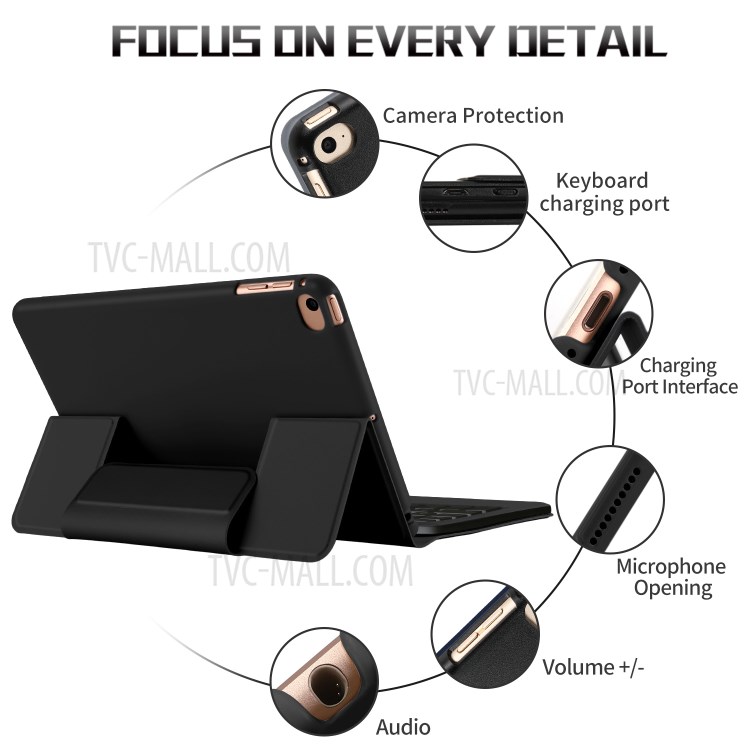 Bluetooth Keyboard with Stand Leather Protective Shell for iPad mini (2019) 7.9-inch/iPad Mini 5 - Black-3