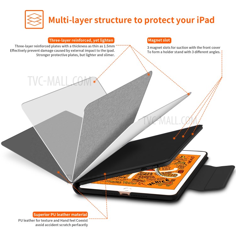 Bluetooth Keyboard with Stand Leather Protective Shell for iPad mini (2019) 7.9-inch/iPad Mini 5 - Black-4